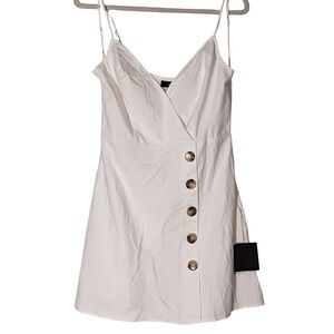 NEW Lulus Sweet Breeze Ivory Surplice Button-Front‎ Mini Dress Size M Cotton